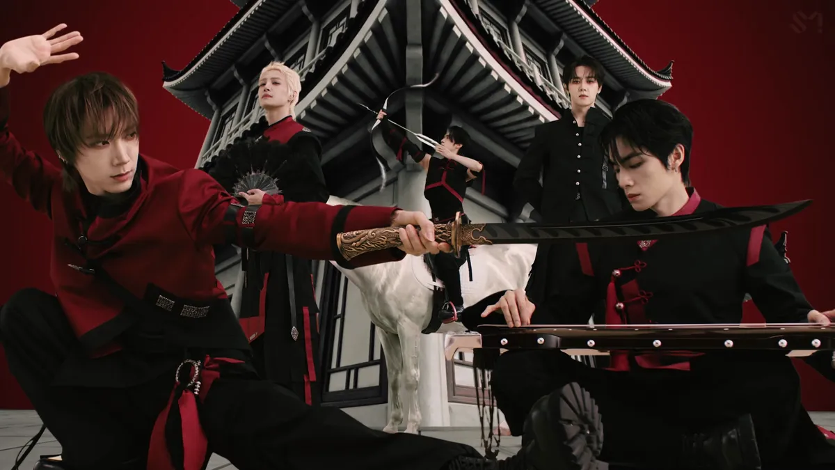 Los miembros de WayV presentan una impactante coreografía con fondo rojo en el video oficial de '鸢 (Vision Wings)'